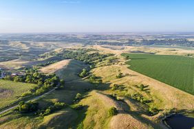 Aerial view of the Nebraska Sandhills and road