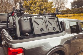 The Leitner ACS Forged cargo rack on the bed of a Ford Maverick pickup truck.